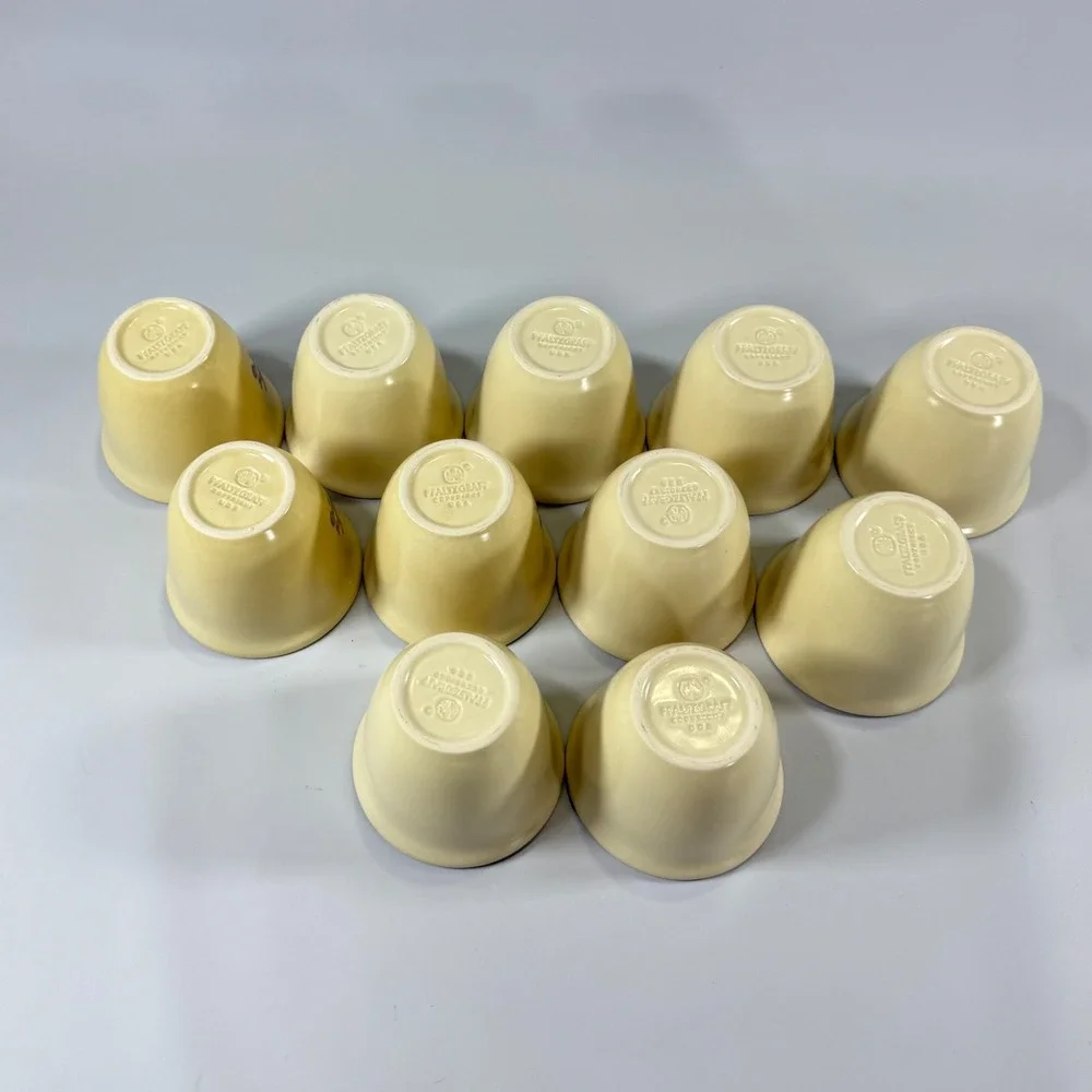 VTG Pfaltzgraff Village Custard Cups Set 11 Tan Brown Stoneware Farmhouse USA